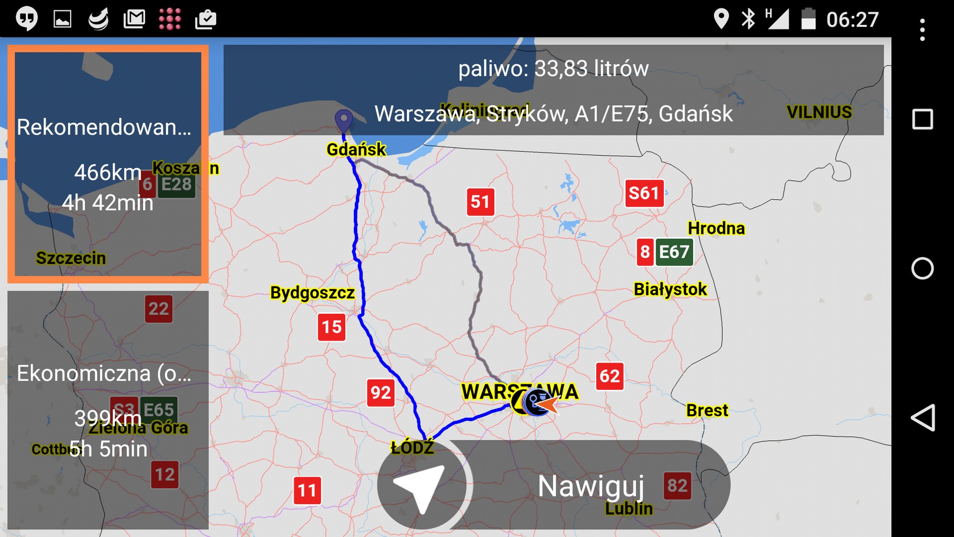 Trasy alternatywne w NaviExpert Android