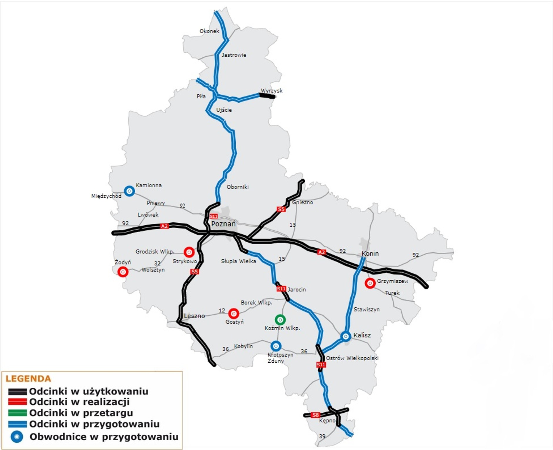 Wielkopolska mapa budowy dróg