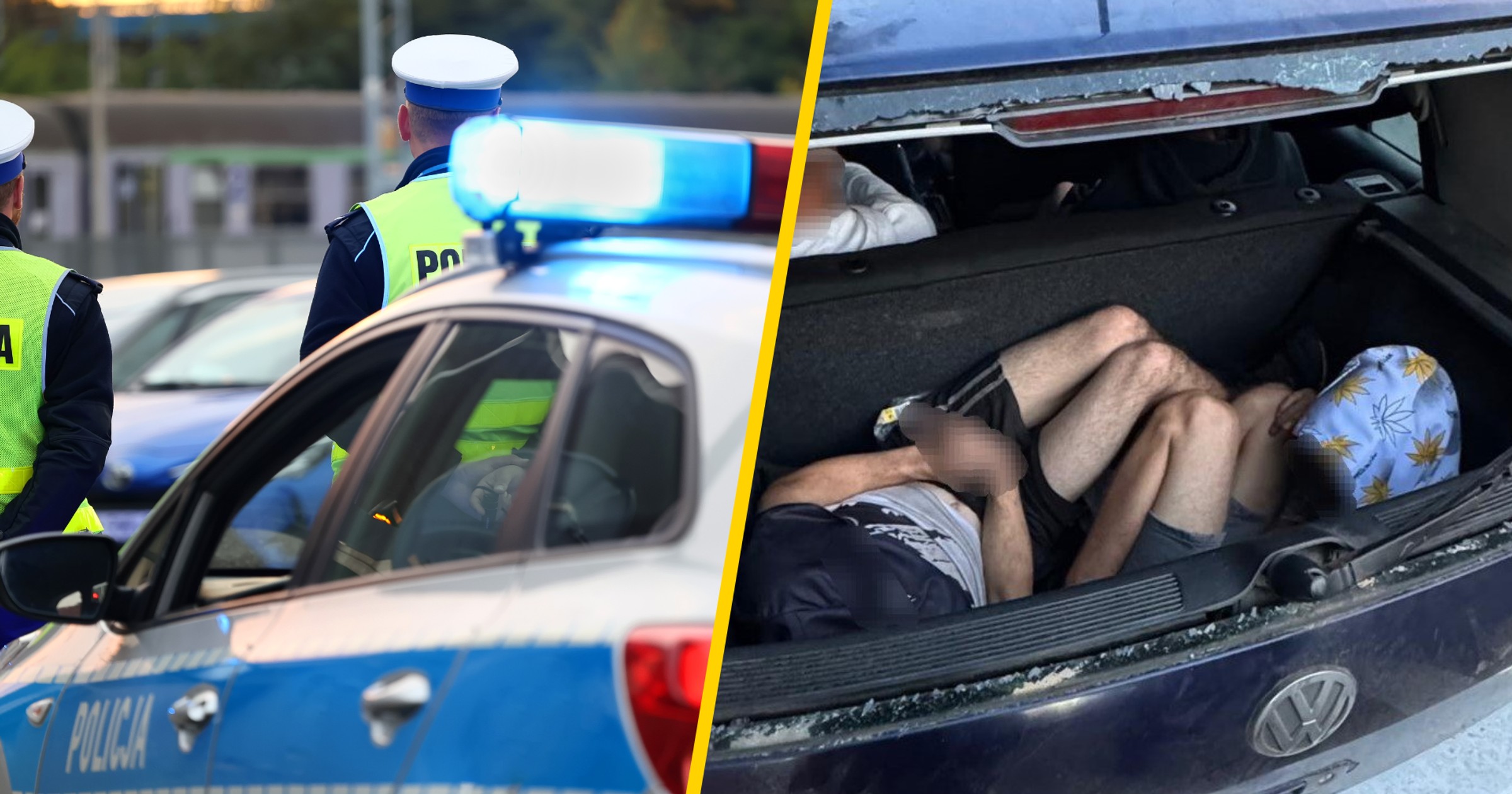 Kontrola drogowa. Osiem osób w osobówce - dwójka podróżowała w bagażniku