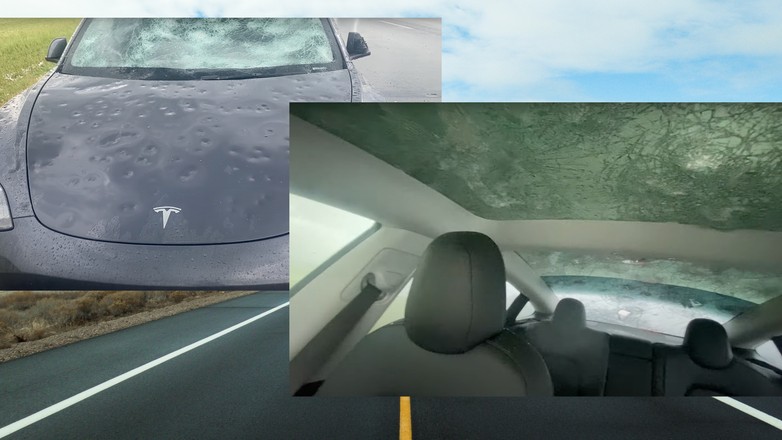 Grad uderza w Teslę Model 3