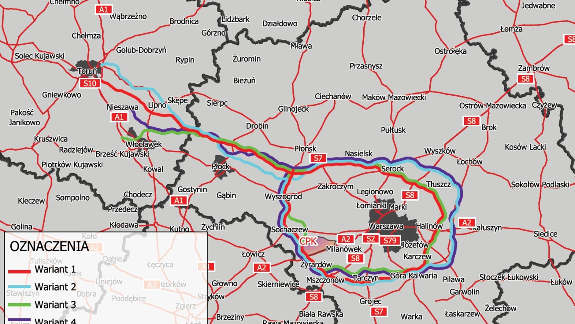 Wstępny plan OAW, czyli Obwodnicy Aglomeracji Warszawskiej