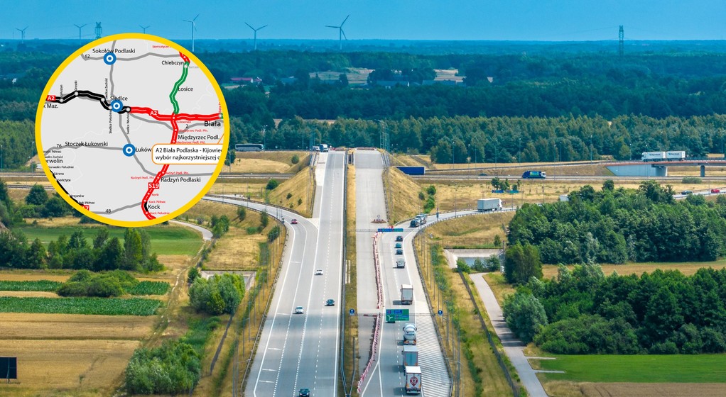 Autostrada A2 - mapa. Odcinek Biała Podlaska - Kijowiec