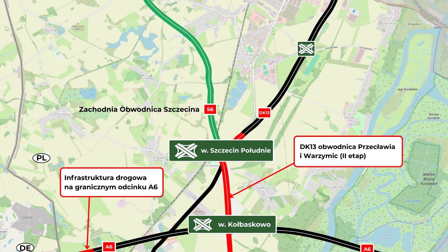 Nowe połączeni Szczecina z autostradą A6 - mapa