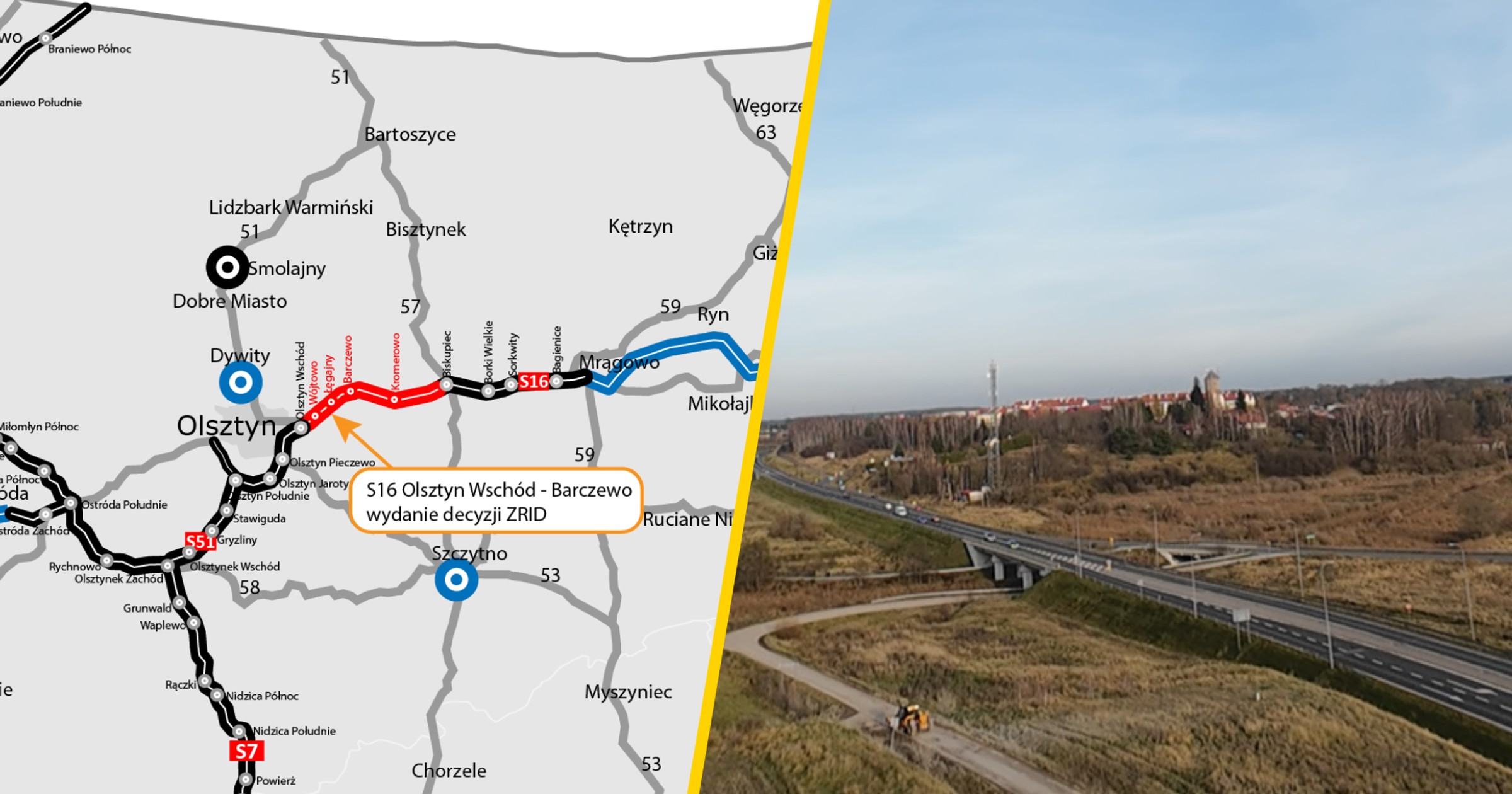 Droga S16 Olsztyn Wschód – Barczewo na mapie
