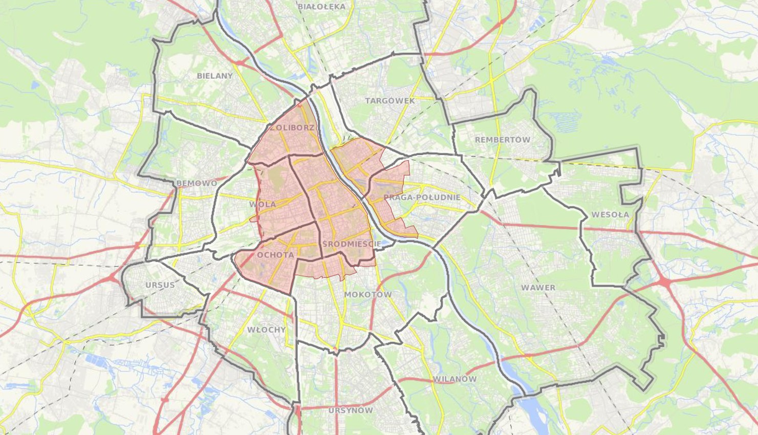 Strefa Płatnego Parkowania w Warszawie - mapa