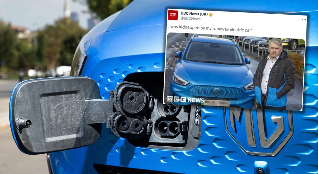 MG ZS EV porwał swojego właściciela (screen: X/BBC)