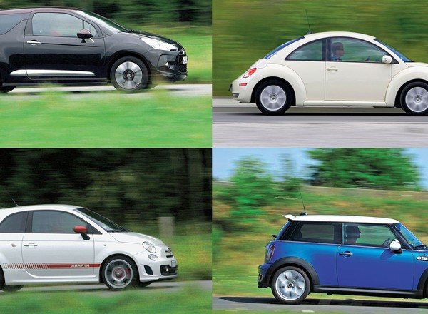 Szpanerskie maluchy za 35 tys. zł. Abarth 500 kontra Citroen DS3, Mini Cooper i VW New Beetle - który jest najlepszy