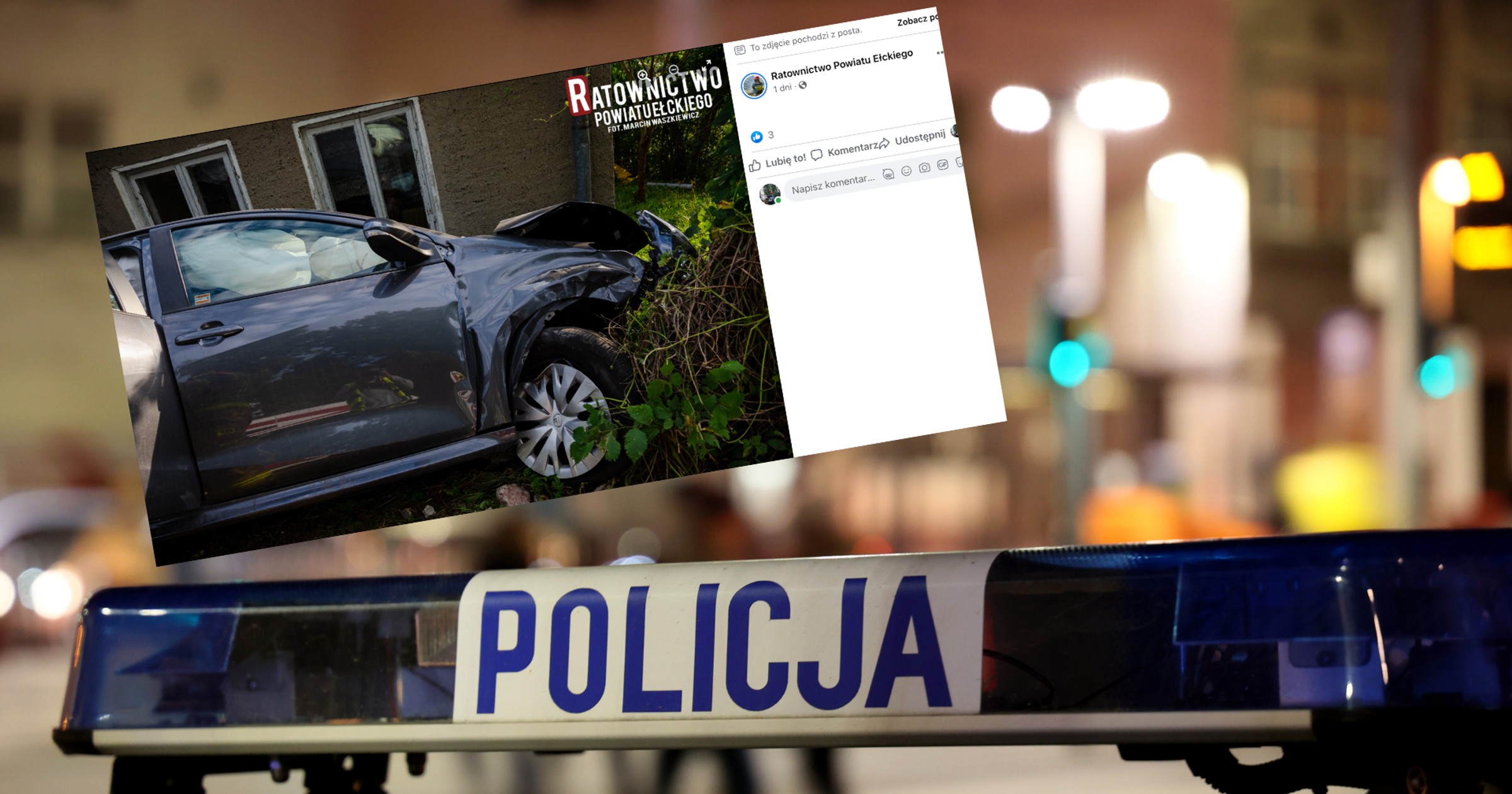 Kierowca Renault próbował ominąć kurę. Wtedy doszło do wypadku z nieprzepisowo jadącą Toyotą (Facebook: Ratownictwo Powiatu Ełckiego)