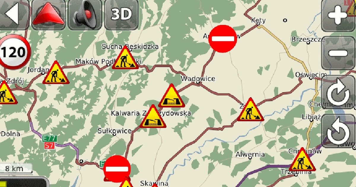 MapaMap 7.4 z informacjami o korkach