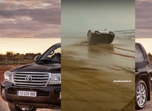 Chcieli driftować Toyotą Land Cruiser po plaży. Wywrócili 2,5-tonową terenówkę [Nagranie]