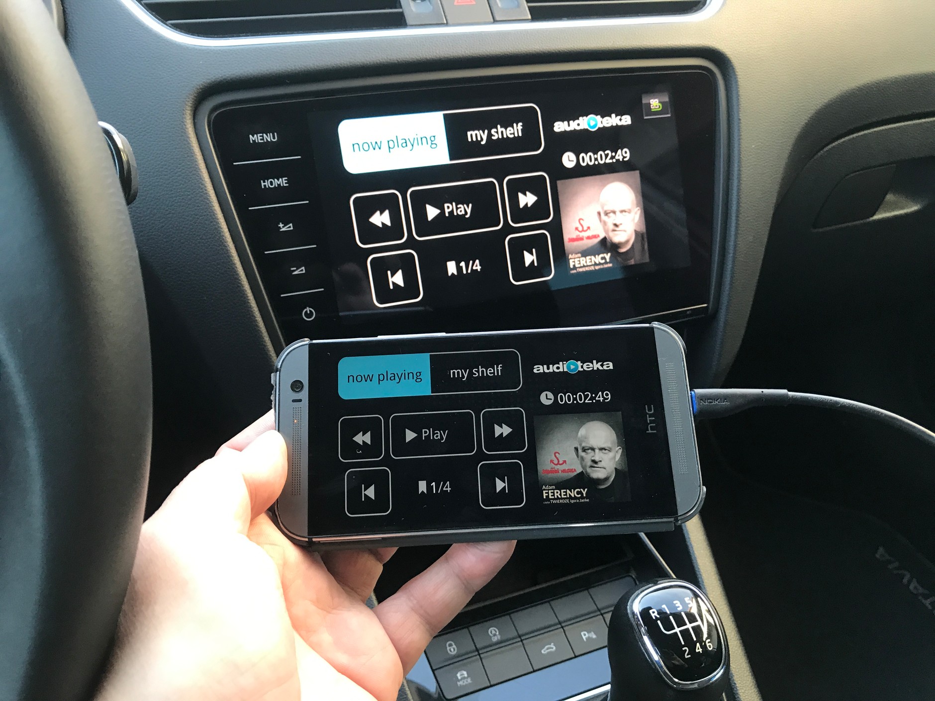 Oto świetna aplikacja do słuchania audiobooków. Polska Audioteka dobrze działa w samochodzie. Skoda Octavia