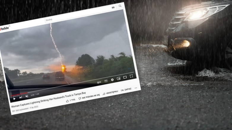 Błyskawica uderzyła w samochód na autostradzie