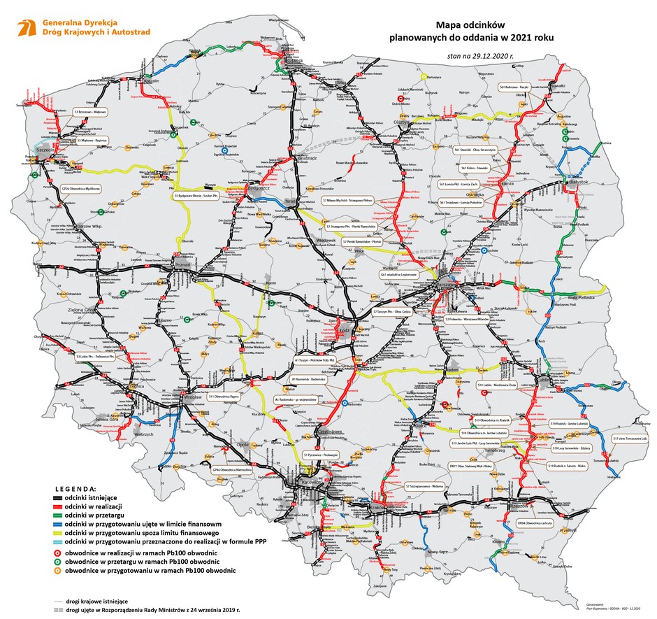 Drogi planowane do oddania w 2021 roku