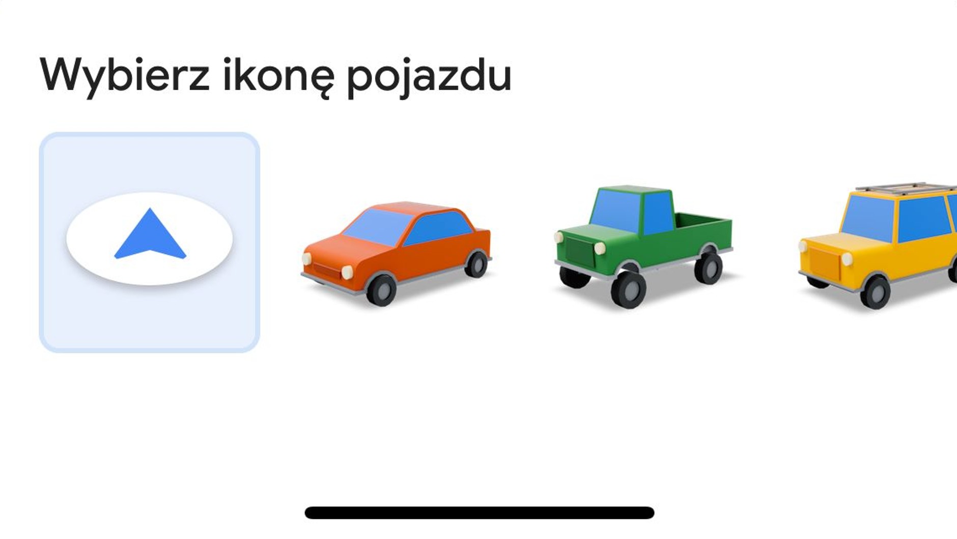 Nawigacja Google Maps (zrzut ekranowy; menu wyboru znacznika bieżącej lokalizacji)