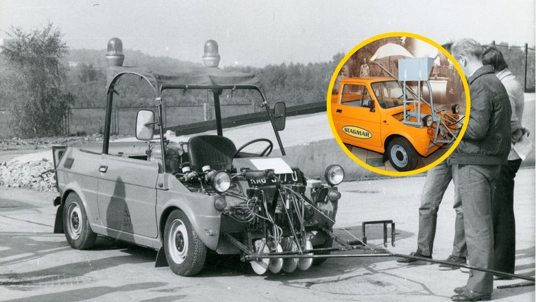 Malowanie jezdni. Fiat Maluch Pingwin
