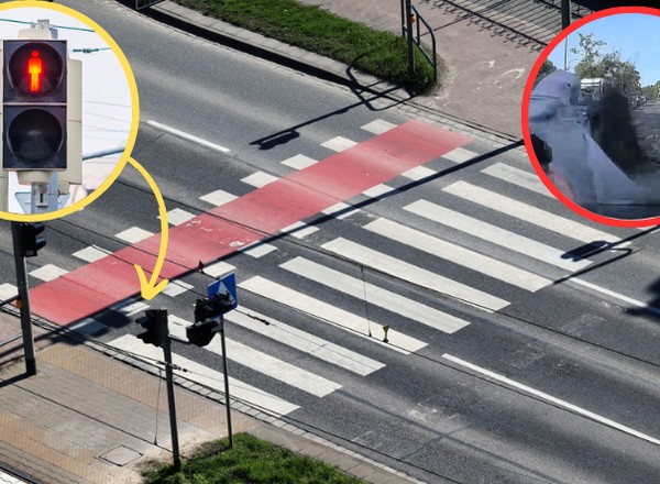 Uderzyła w maskę, ale telefonu nie puściła. Dla tej pieszej czerwone to tylko sugestia [WIDEO]