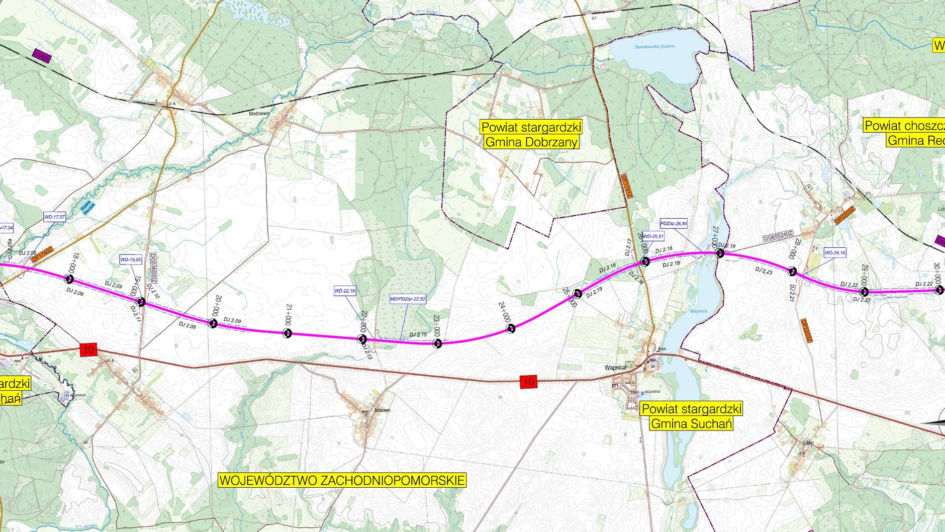 Droga S10. Plan orientacyjny odcinka Suchań-Recz