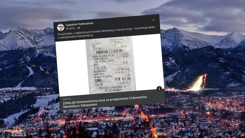 Jeden z zakopiańskich taksówkarzy,widząc paragon pokazany przez pasażera przyznał, że był to jeden z najdroższych kursów w Polsce (screen: Facebook/tygodnikpodhalanski)