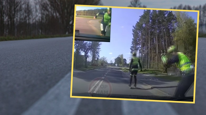 Grupa rolkarzy wyjechała tuż przed maskę samochodu (screen: YouTube/STOP CHAM)