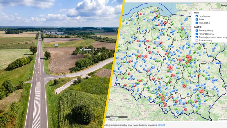 Mapa CANARD. Odcinkowe pomiary prędkości i fotoradary, lipiec 2026 r.