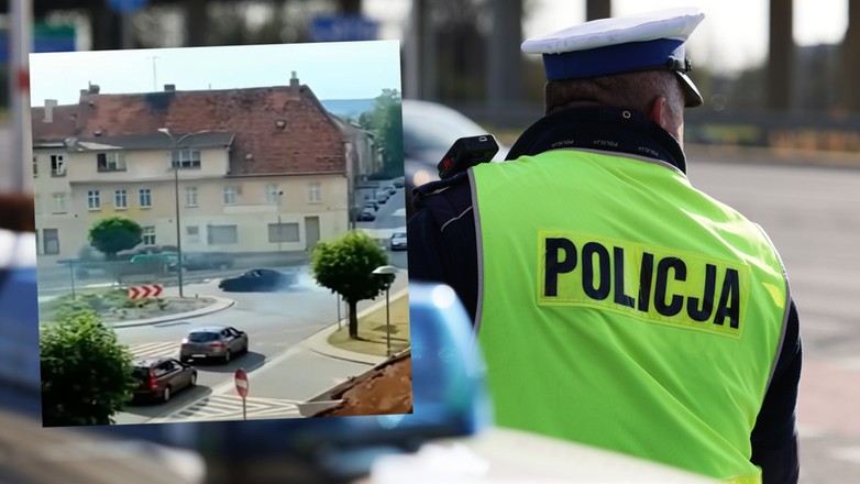 Driftował po rondzie w biały dzień. Dzięki nagraniu, został schwytany (screen: Youtube.com/Bandytazkamerką)