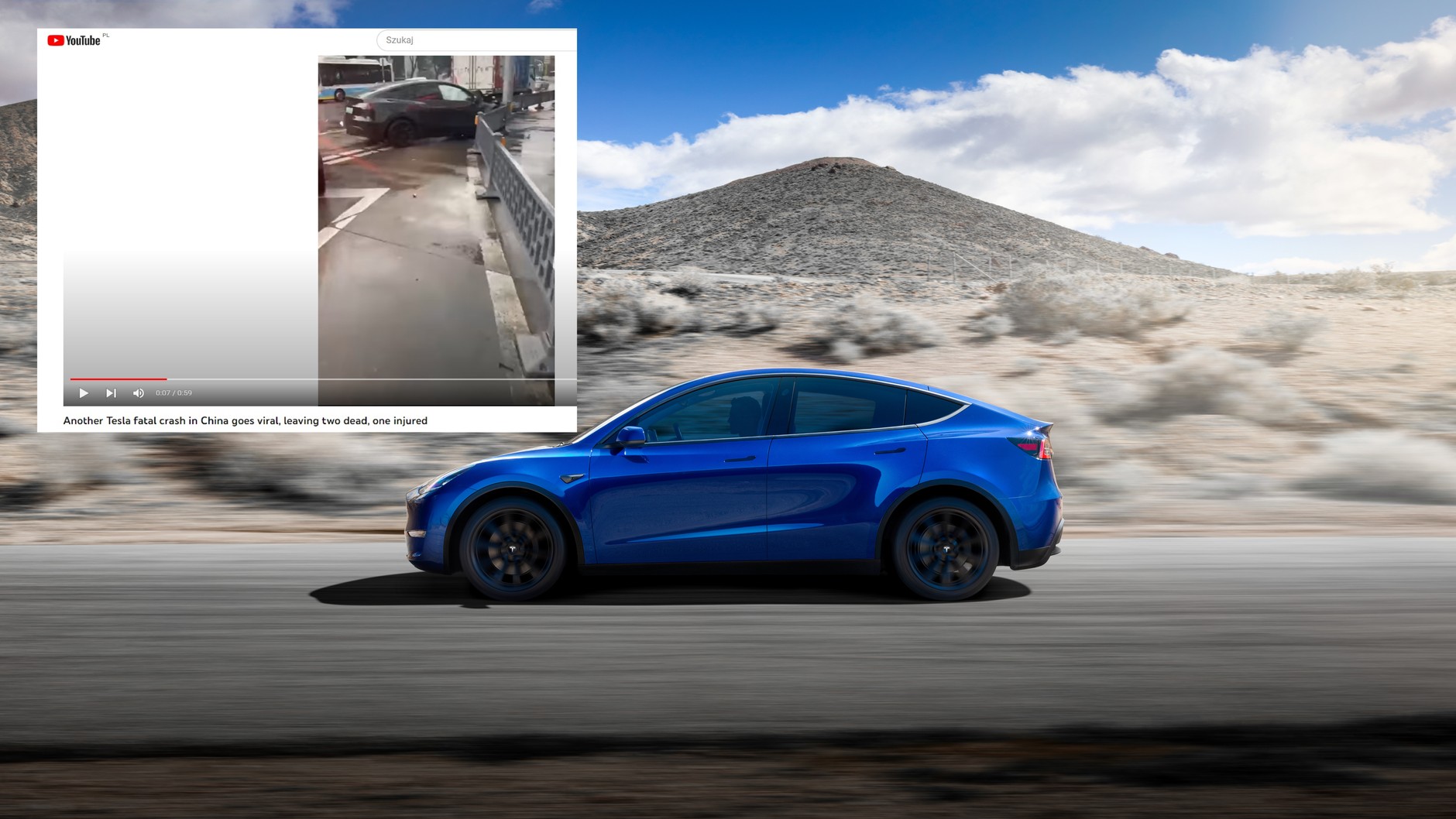 Tesla Model Y wypadek w Chinach