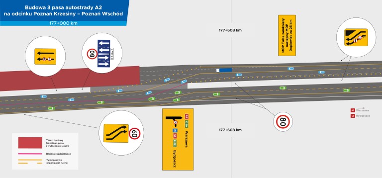 Nowa organizacja ruchu na A2 Poznań Krzesiny - Poznań Wschód od czerwca