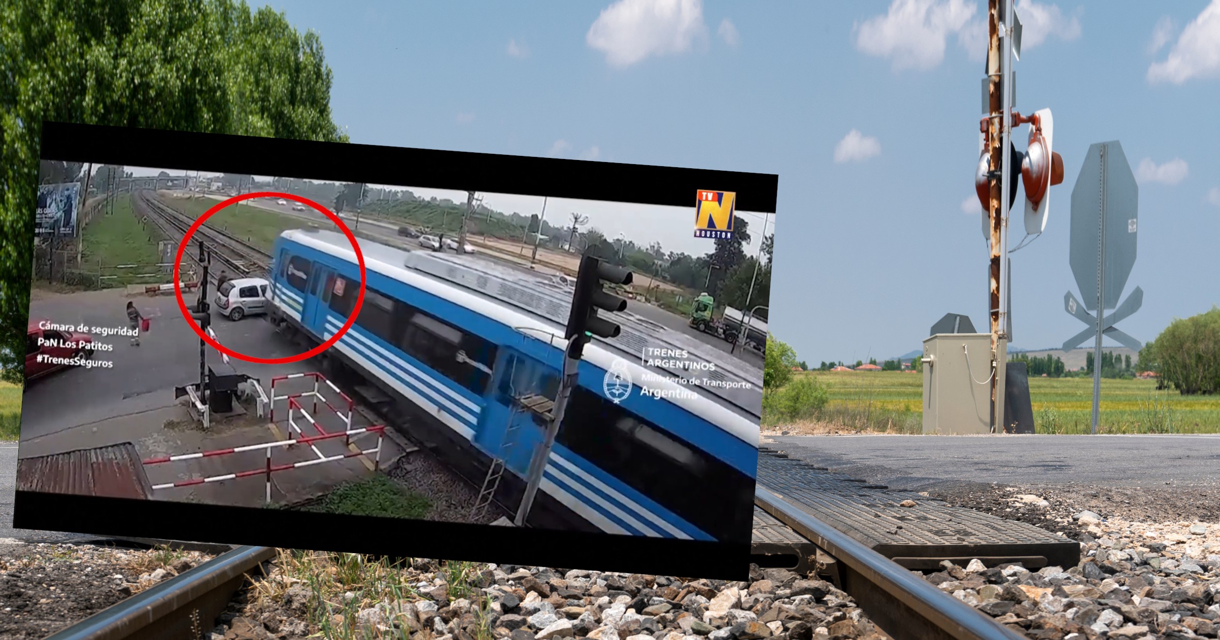 W Argentynie rozpędzony pociąg uderzył w auto (fot. youtube.com; NTV Houston)