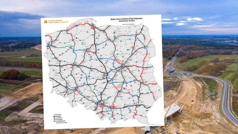 Mapa stanu budowy dróg krajowych