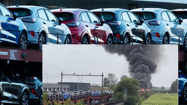 Pożar transportu nowych Fordów Puma