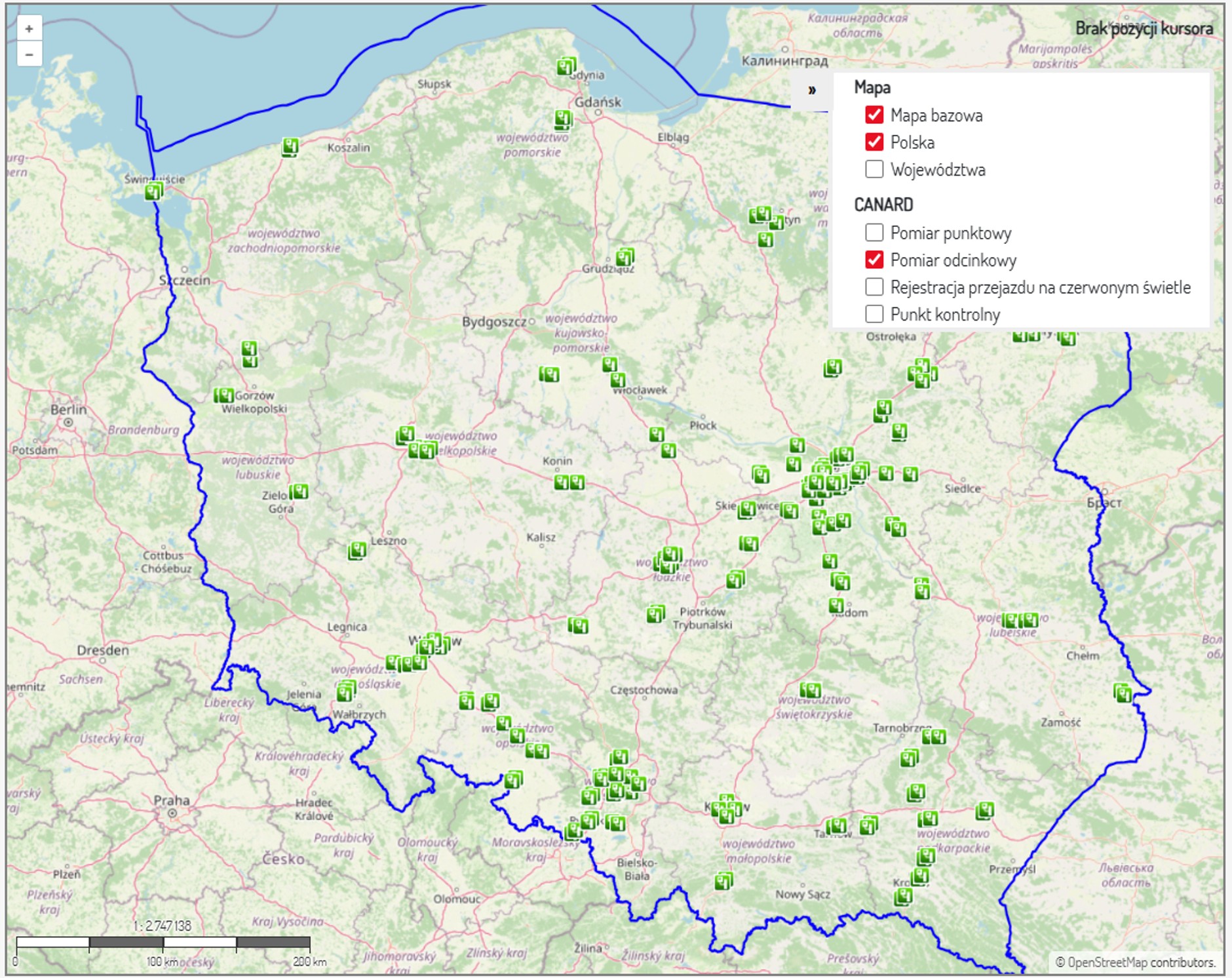 Aktualna mapa odcinkowych pomiarów prędkości