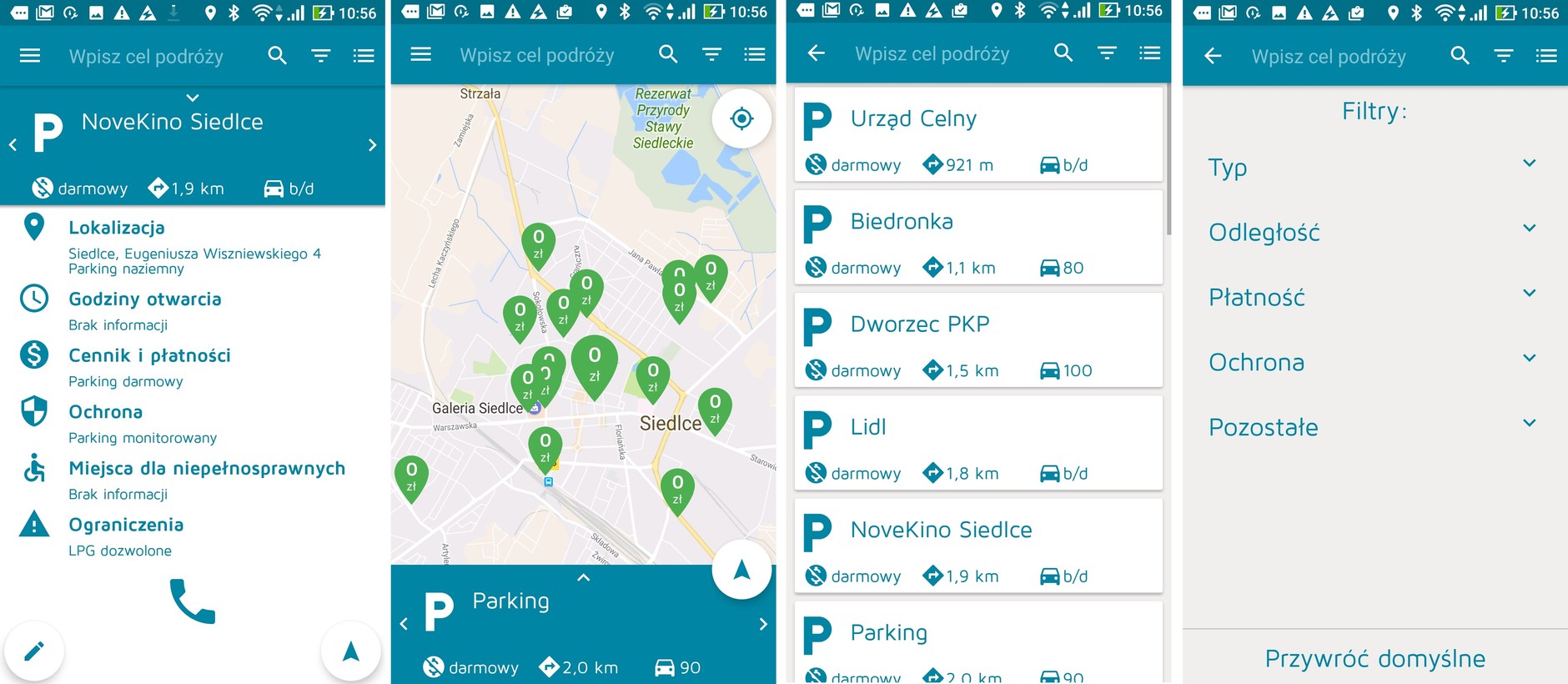 FindPark menu aplikacji