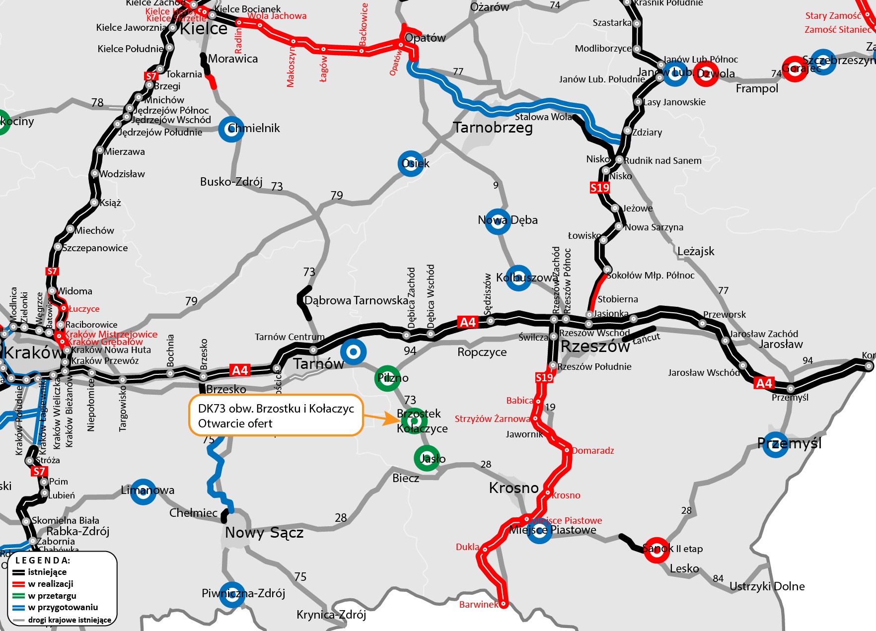 mapa otwarcie ofert obwodnica Brzostku i Kołaczyc DK73