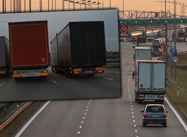 Trzy pasy i trzy wyprzedzające się ciężarówki na A2. "Wyścig" trwa aż przez 6 kilometrów!