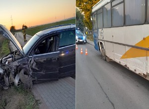 Zjechała na przeciwległy pas ruchu i uderzyła w autokar pełen pasażerów