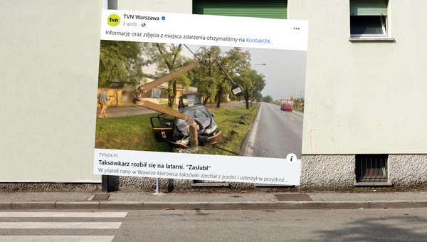 Dramatyczny wypadek w Warszawie. Latarnia złamała się w kilku miejscach