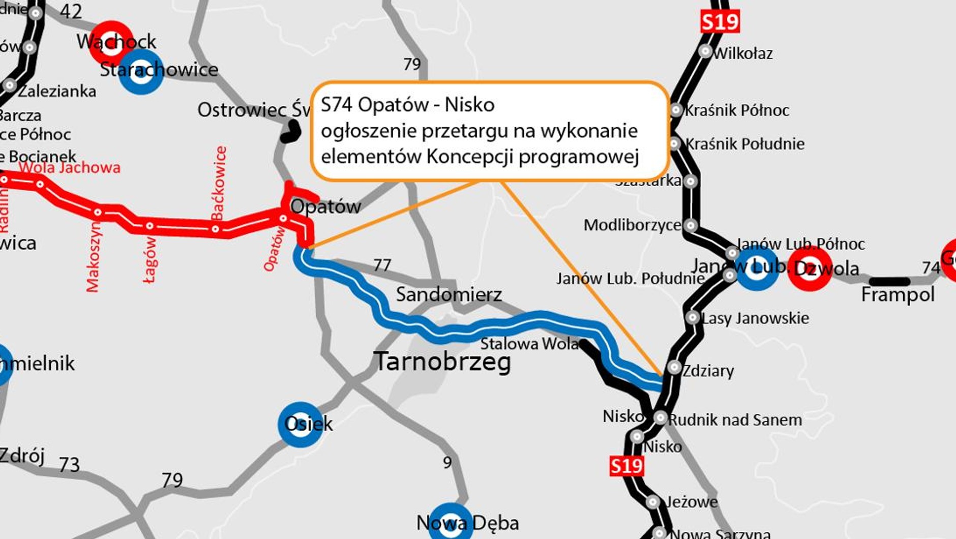 Droga S74 Opatów - Nisko na mapie