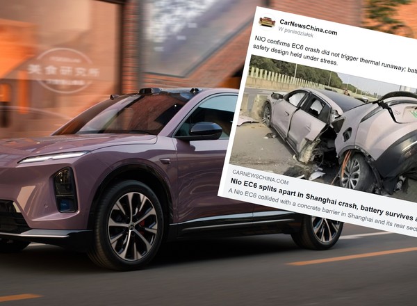 Wypadek chińskiego SUV-a. Tylna część "chińskiej Tesli" oderwała się od reszty auta