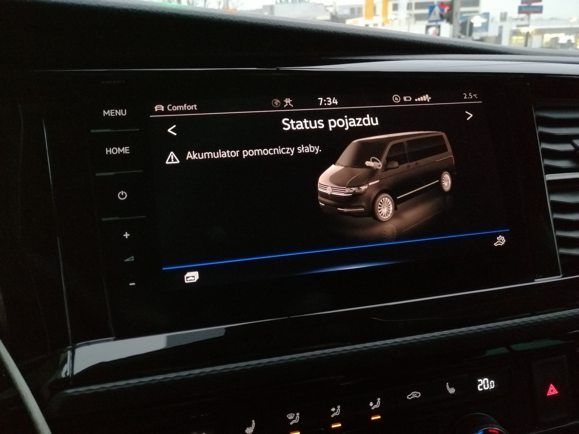 Komunikat o rozładowanym akumulatorze pomocniczym