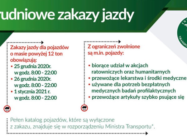 Zakazy ruchu w okresie świąteczno-noworocznym