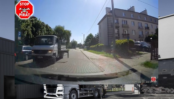 Zapomniał, że ma wysuniętą podporę. Uderzył nią w inne auto [Nagranie]