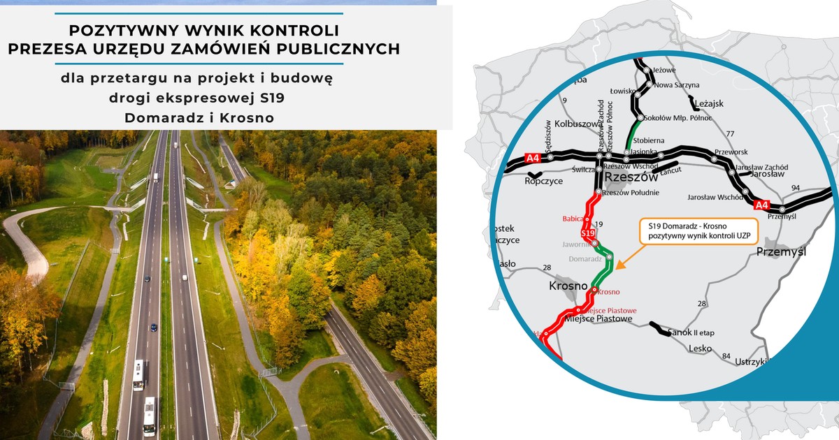Droga S19 Domaradz — Krosno: pozytywny wynik kontroli uprzedniej prezesa Urzędu Zamówień Publicznych