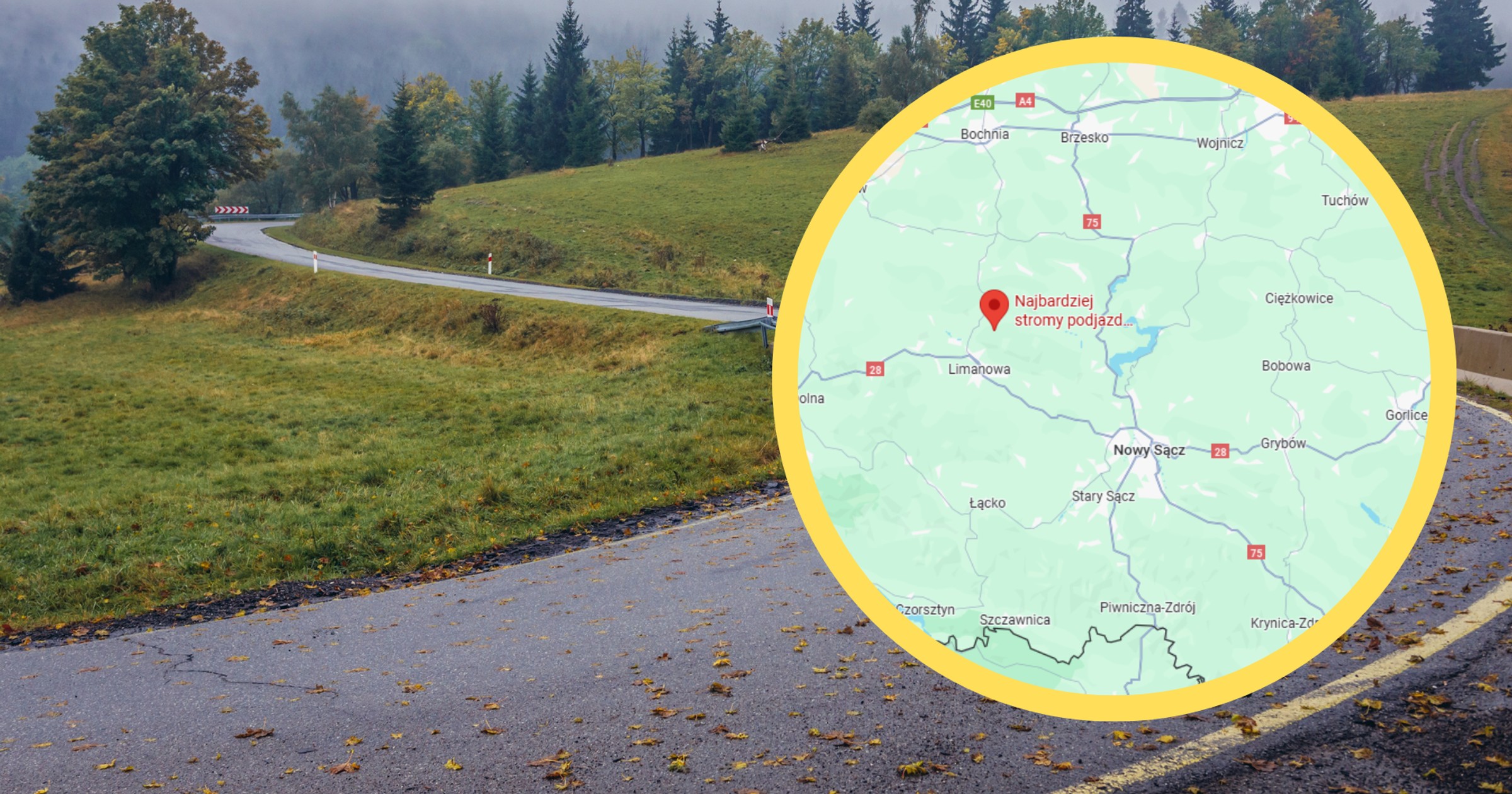 Najbardziej stroma droga znajduje się we wsi Laskowa. Zdjęcie ilustracyjne (screen: Google Maps)