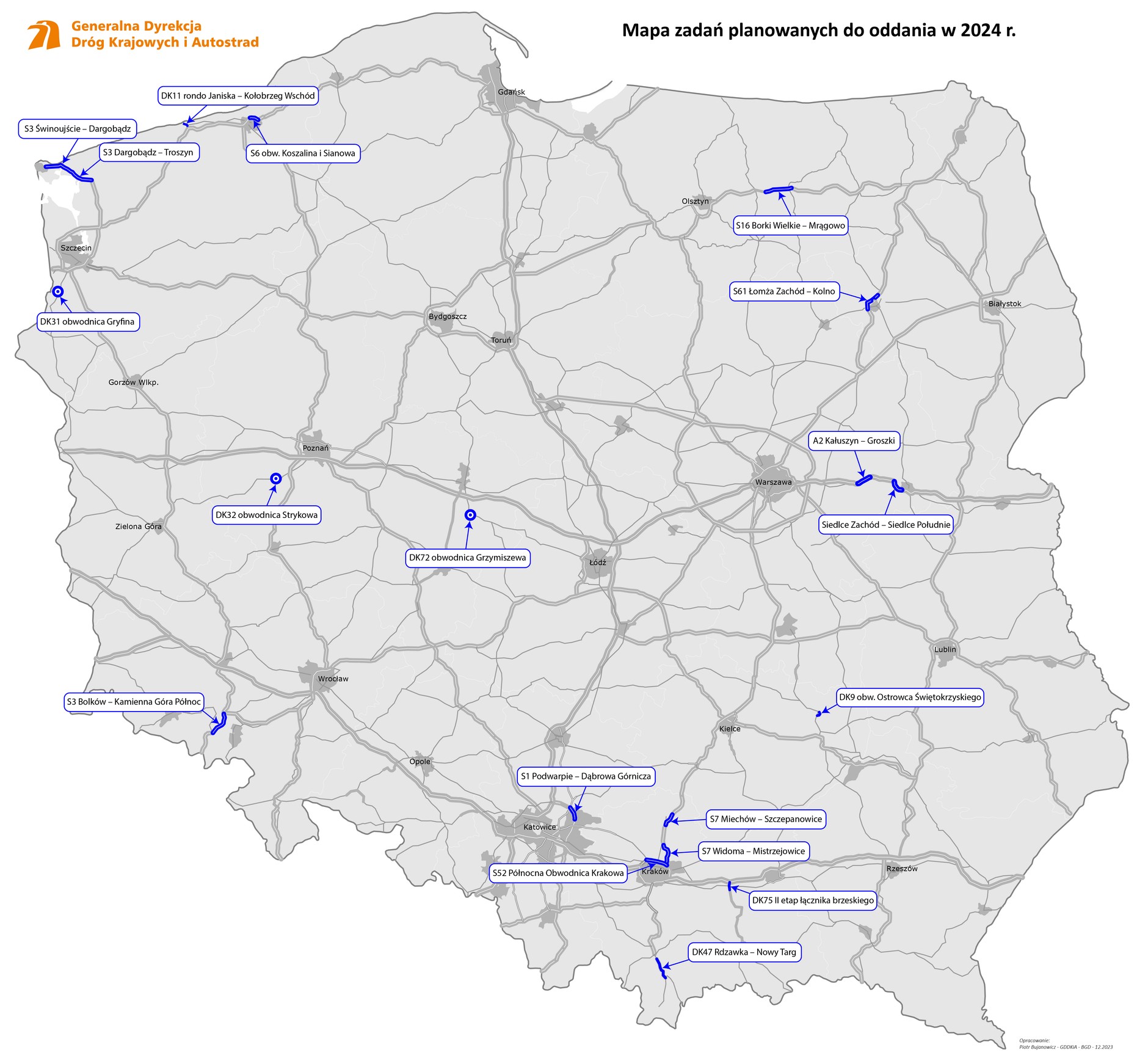 Odcinki dróg planowanych do oddania w 2024 r.