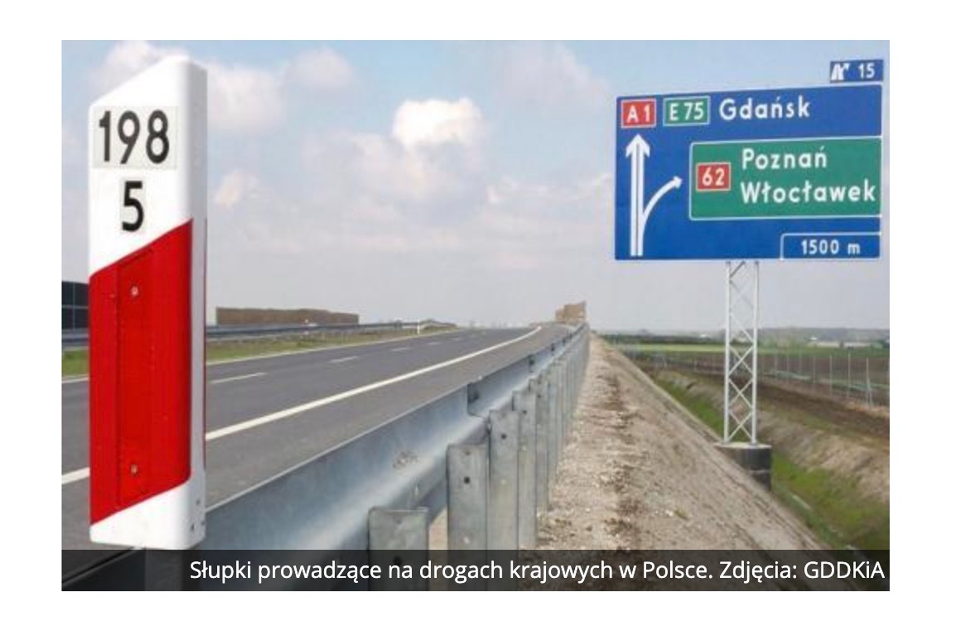 Słupek prowadzący U1-b umieszczony na barierze ochronnej