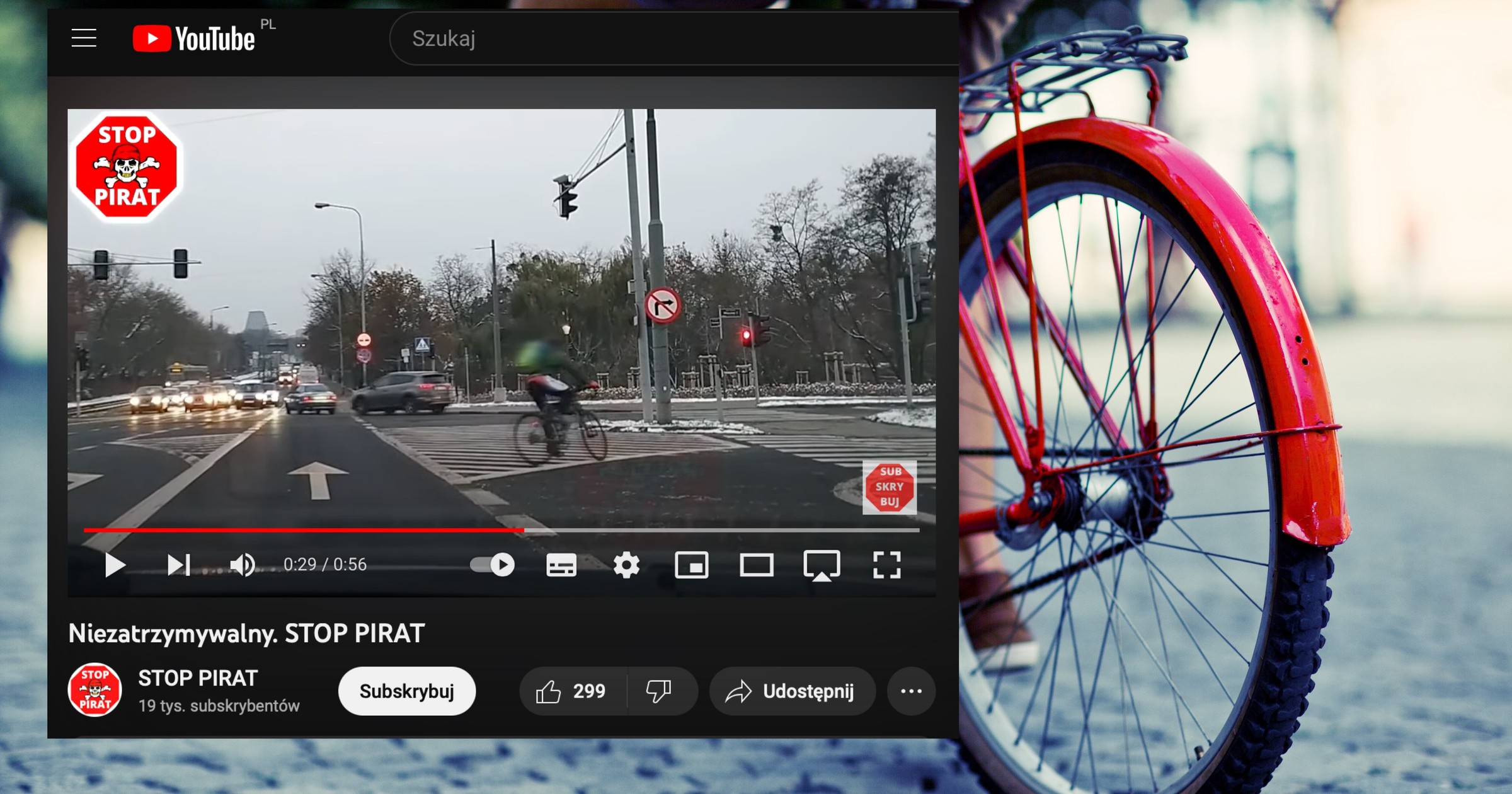 Rowerzysta najwyraźniej całkowicie zignorował przepisy ruchu drogowego