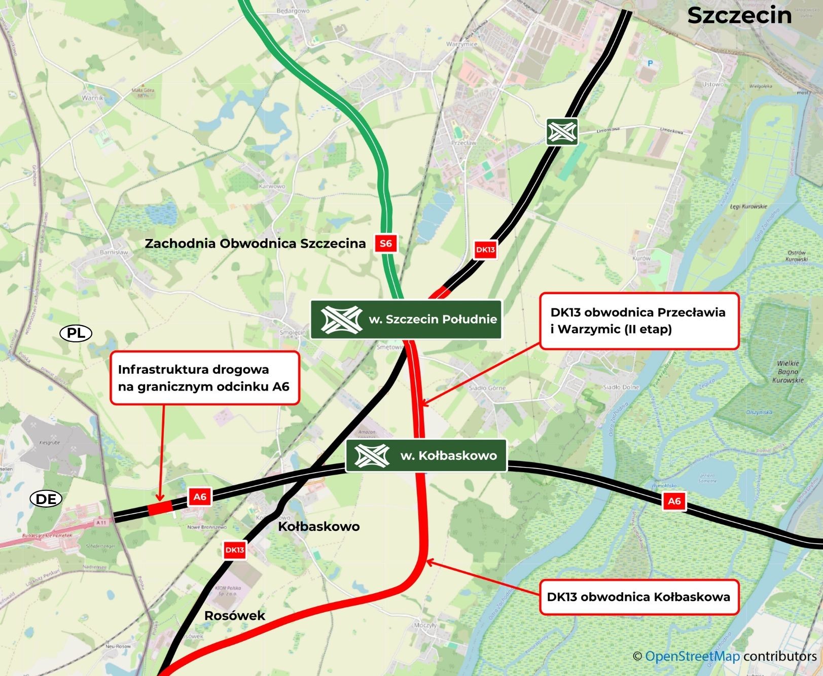 Nowe połączeni Szczecina z autostradą A6 - mapa