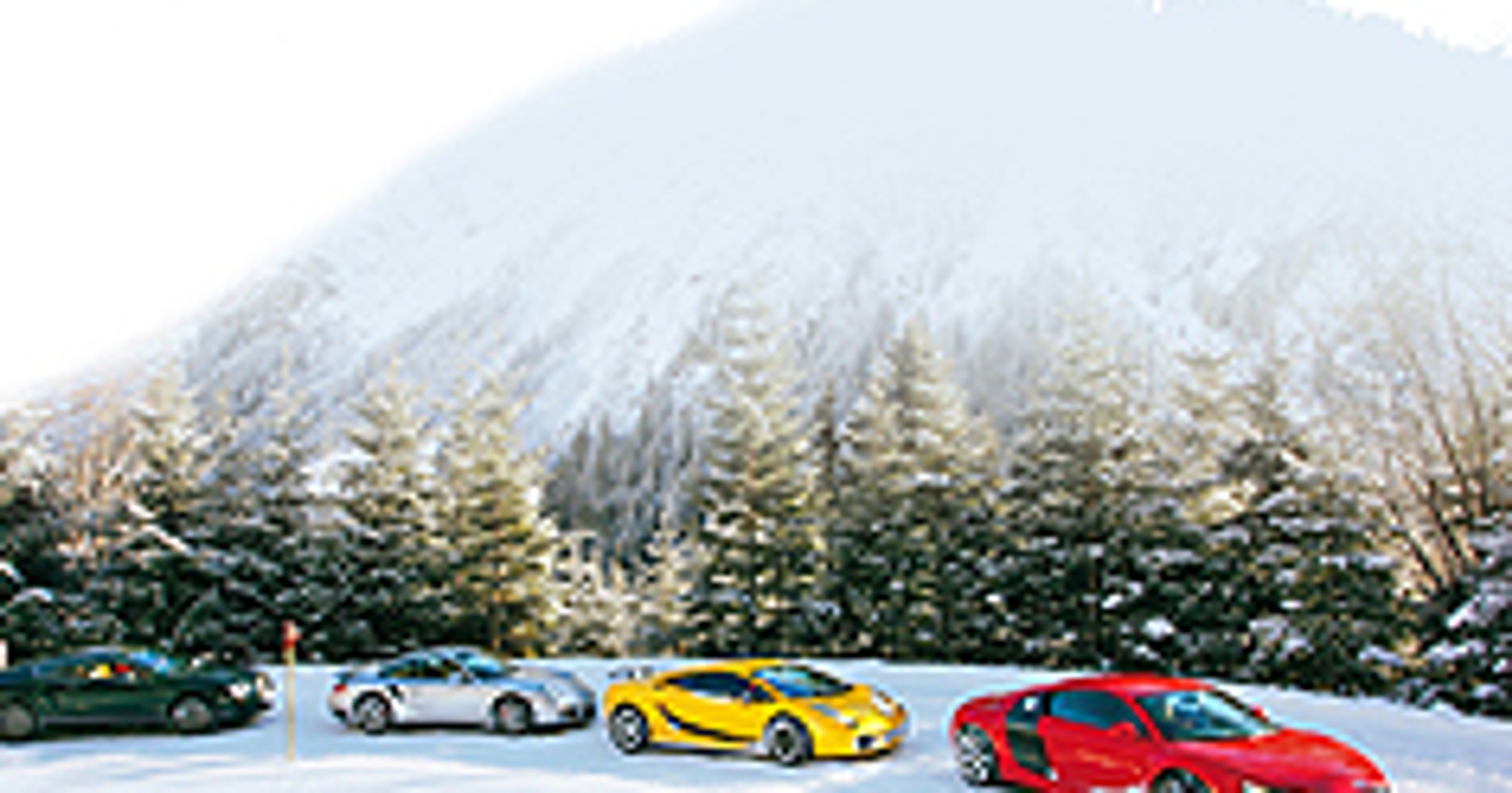 Bentley Continental GT Speed, Porsche 911 Turbo, Lamborghini Gallardo Sperleggera, Audi R8 - Półbogowie w bieli