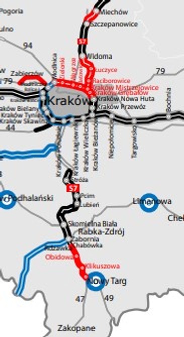 Mapa budowy dróg w okolicach Krakowa i Zakopanego