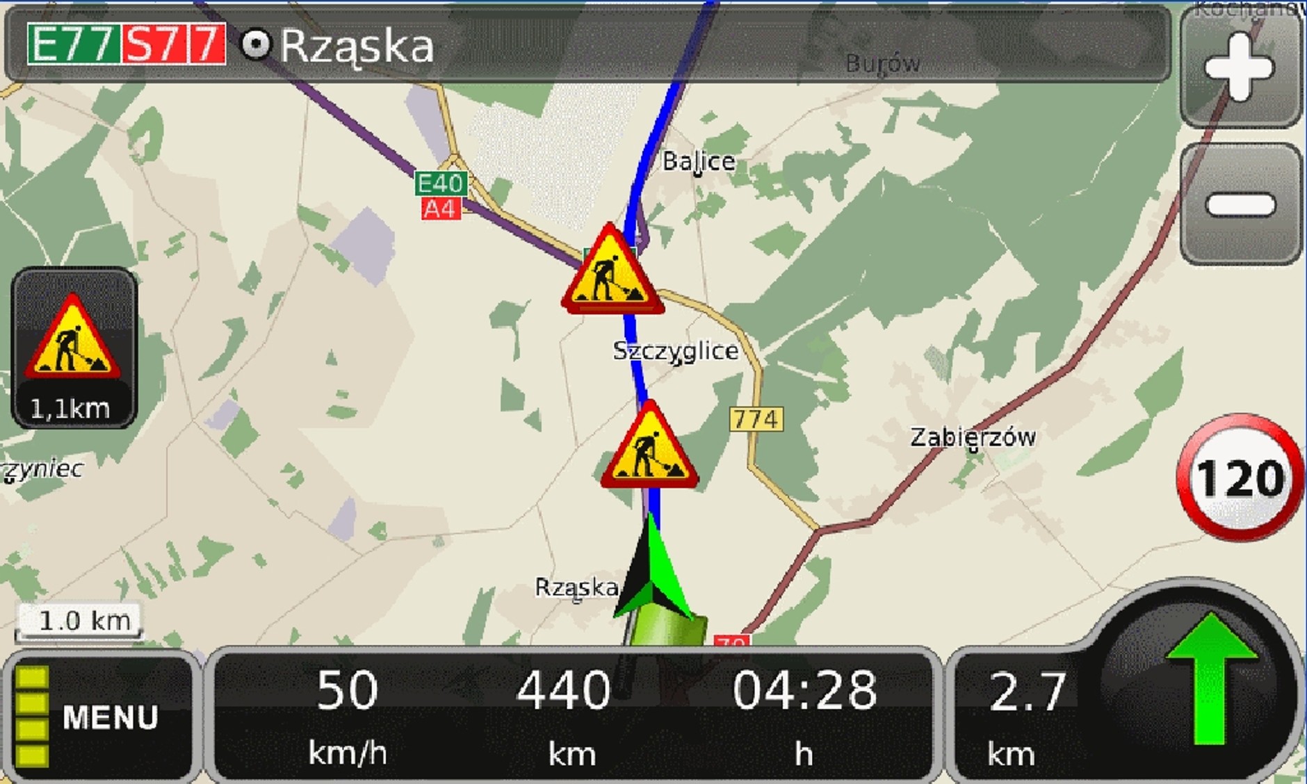 MapaMap 7.4 z informacjami o korkach